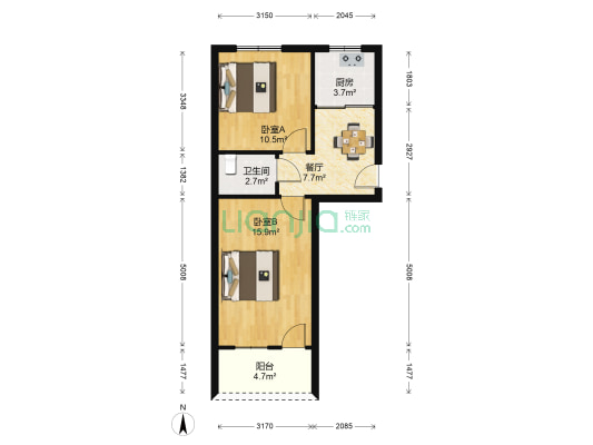 荷花公寓 2室1厅1卫 53平方