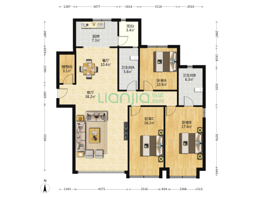 德源府 3室2厅2卫 157平方