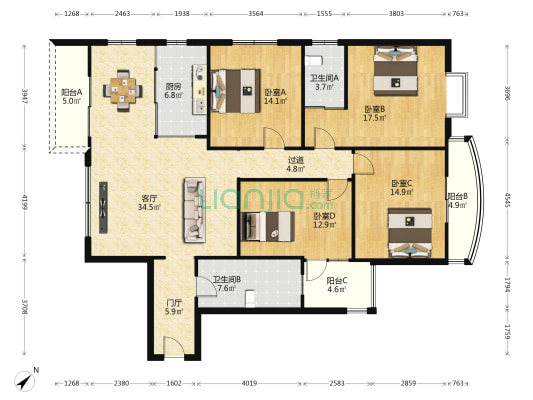 城管大厦 4室1厅2卫 179平方