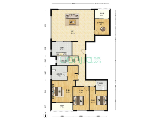 保利世博天悦 4室1厅3卫 205平方