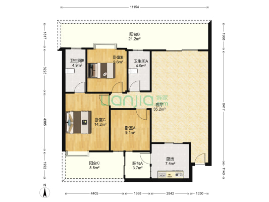 美力倚晴居 3室1厅2卫 115平方