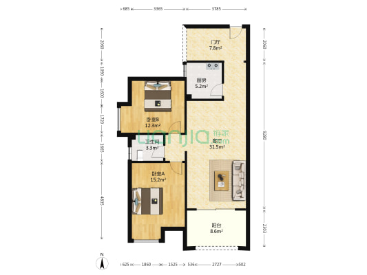 丰荷苑 2室1厅1卫 88平方