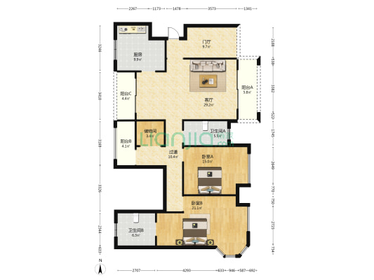 白晶谷29组团 2室1厅2卫 141平方