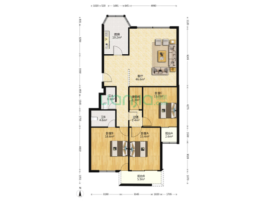 广化商厦 3室1厅2卫 161平方