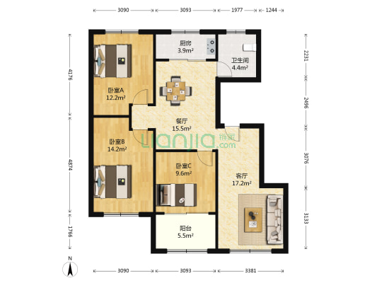 上旺小区西区 3室2厅1卫 102平方