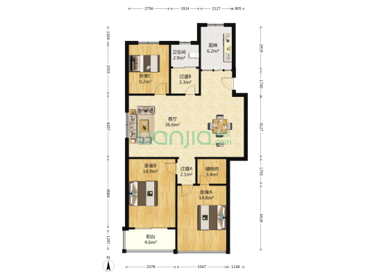 北京花园 3室1厅1卫 120平方