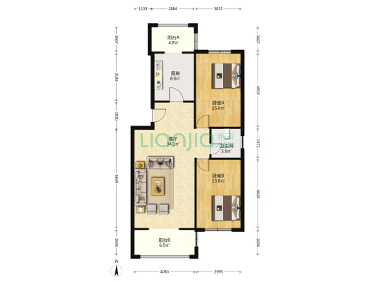 明珠园 2室1厅1卫 106平方