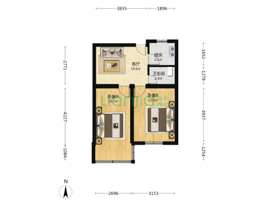 新华玻璃厂综合楼 2室1厅1卫 52平方