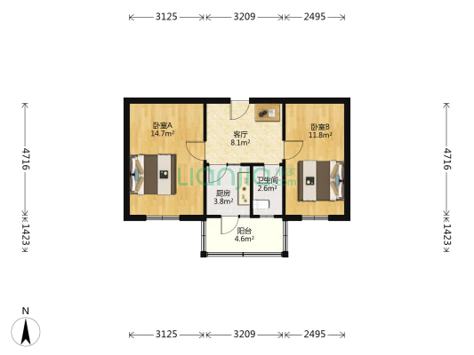 黄埔南里 2室1厅1卫 57平方