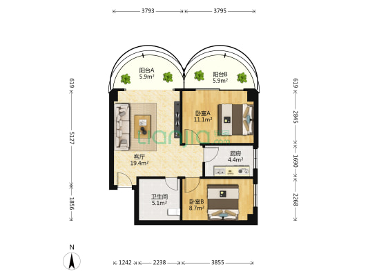 福津大街（凤屿路184-206） 2室1厅1卫 67平方