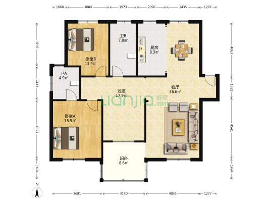 民丰小区 2室1厅2卫 145平方