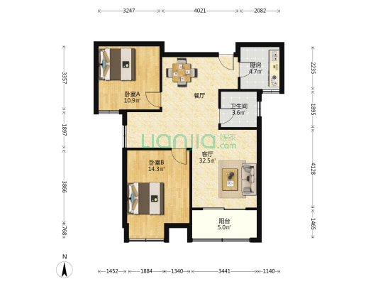 右岸景苑B区 2室1厅1卫 96平方