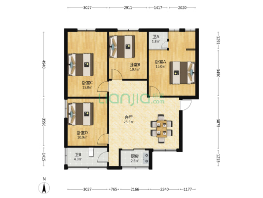 同富路 4室1厅2卫 102平方