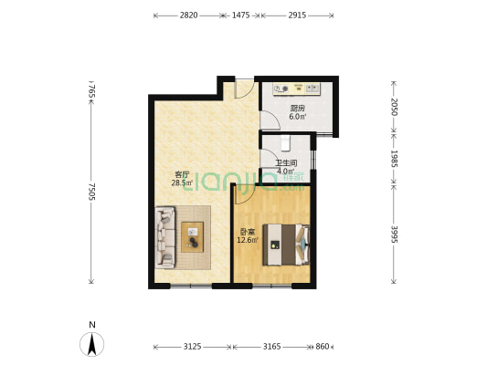 远洋荣域 2室1厅1卫 76平方