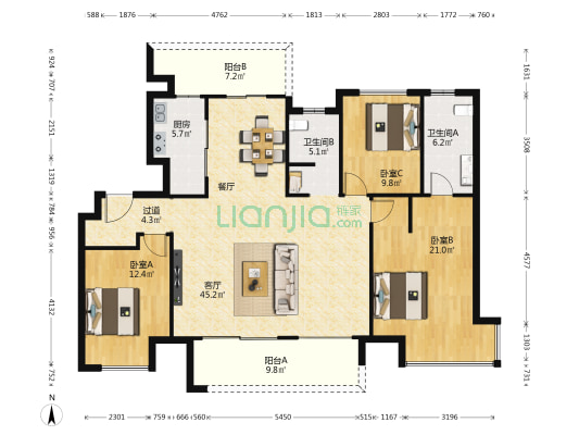 万科方顶驿 3室1厅2卫 143平方