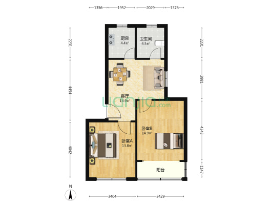 安临小区 2室1厅1卫 73平方