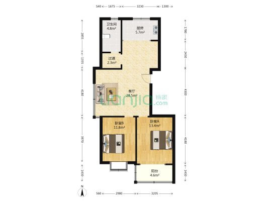 邦盛书香院 2室1厅1卫 97平方