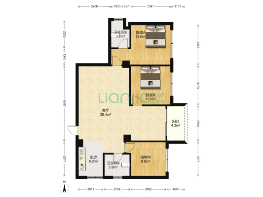 交易中心大厦 2室1厅2卫 105平方