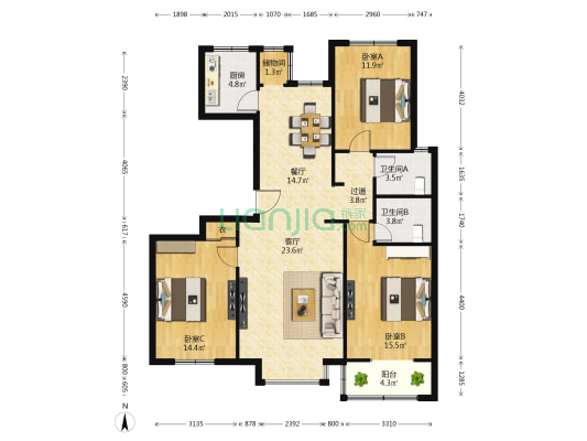 观水文苑北区 3室2厅2卫 140平方