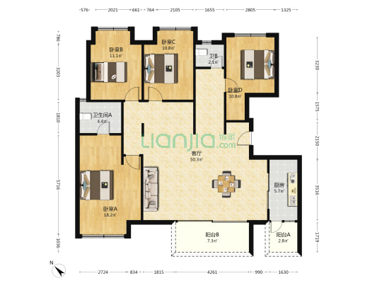 龙润丰锦 4室1厅2卫 145平方