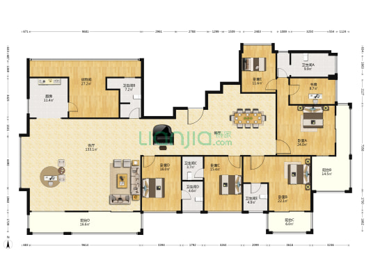 天际藏玉 6室1厅5卫 412平方