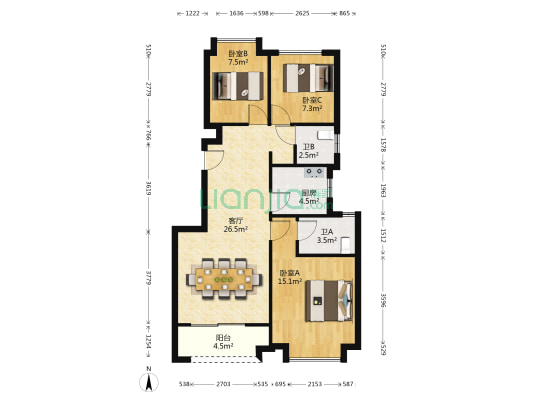 宝龙世家 3室1厅2卫 95平方