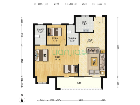 中建壹品澜庭 2室1厅2卫 113平方