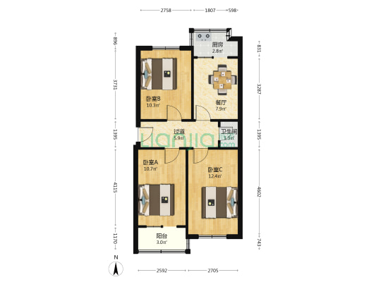 福国街 3室1厅1卫 70平方