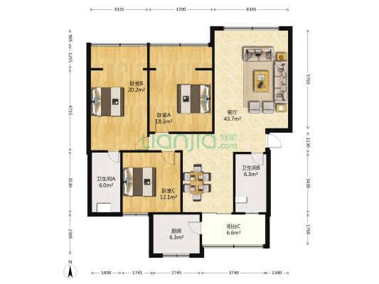 署前小区 3室1厅2卫 145平方
