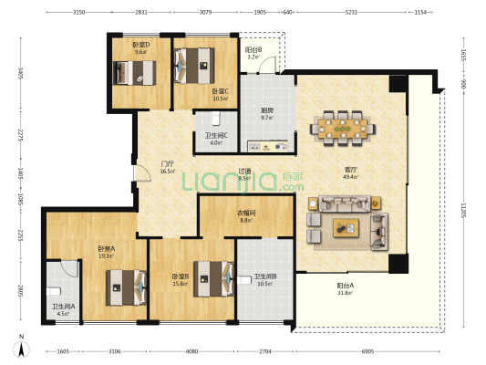 锦江赋 4室1厅3卫 240平方