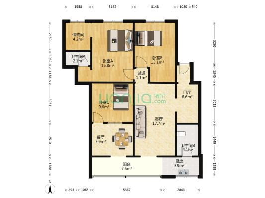 左家台社区06组 3室2厅2卫 105平方