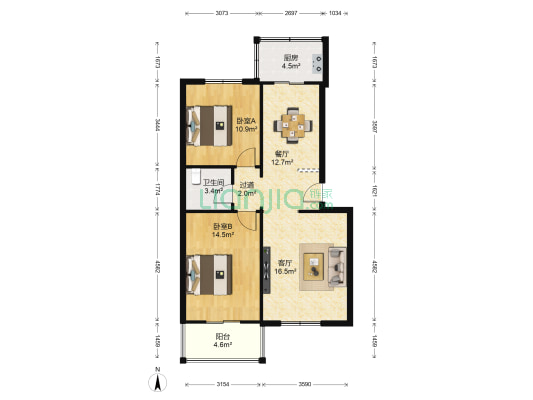 华富园 2室2厅1卫 85平方