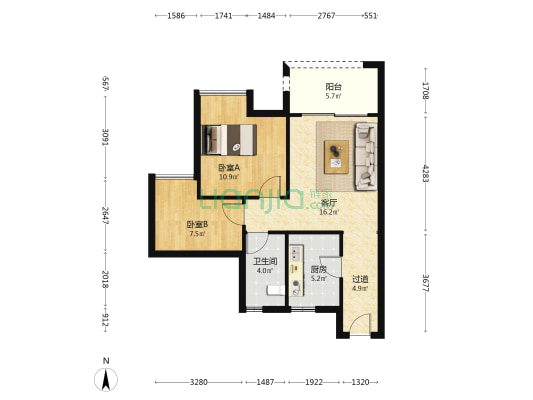 北城时代云景 2室1厅1卫 70平方