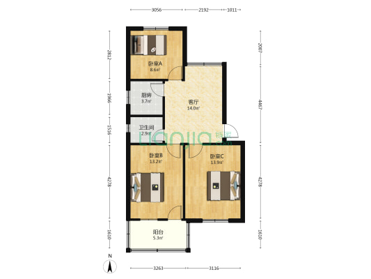龙会新村 3室1厅1卫 77平方