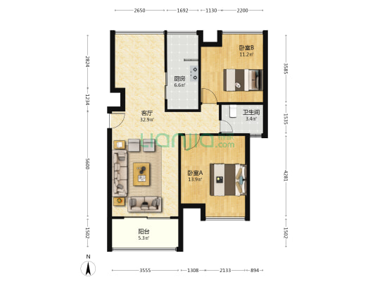 百脉豪庭 2室1厅1卫 95平方