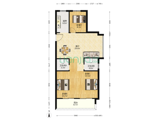 瓯吕锦园 3室1厅2卫 113平方