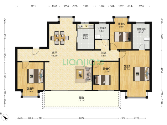 云际花园 4室1厅2卫 166平方