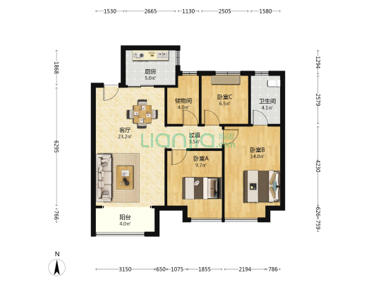 大华·鸿郡 3室1厅1卫 101平方