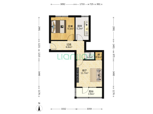 长虹厂家属院 1室1厅1卫 37平方