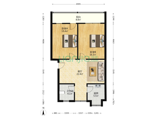 碧云轩 2室1厅1卫 81平方