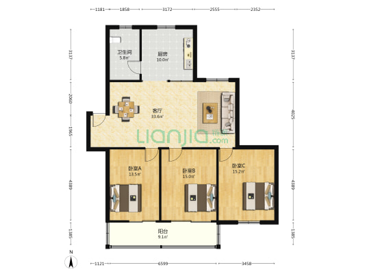 淳中路37号 3室1厅1卫 115平方