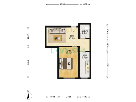 金隅滨和园7号院 1室1厅1卫 58平方