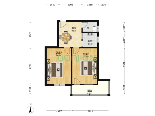 野花园91-95号 2室1厅1卫 61平方