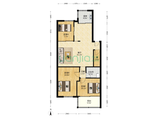 清泰小区 3室1厅1卫 96平方