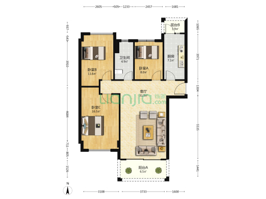 碧桂园豪园荔湖苑 3室1厅1卫 110平方