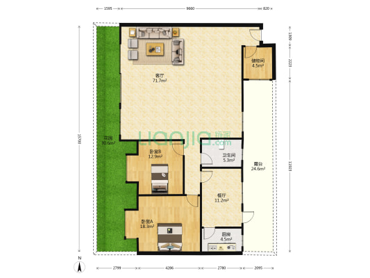 华艺大厦 2室2厅1卫 136平方