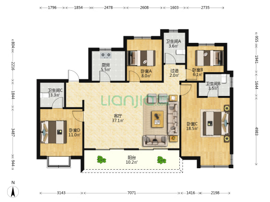 祥生云尚 4室1厅3卫 143平方