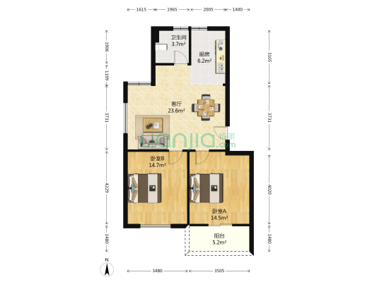 金水湾西区 2室1厅1卫 80平方