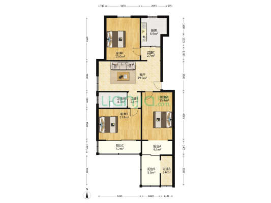 青山一村79-88号 3室1厅1卫 112平方