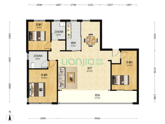 银丰玖玺城上和院（六期） 3室1厅2卫 149平方